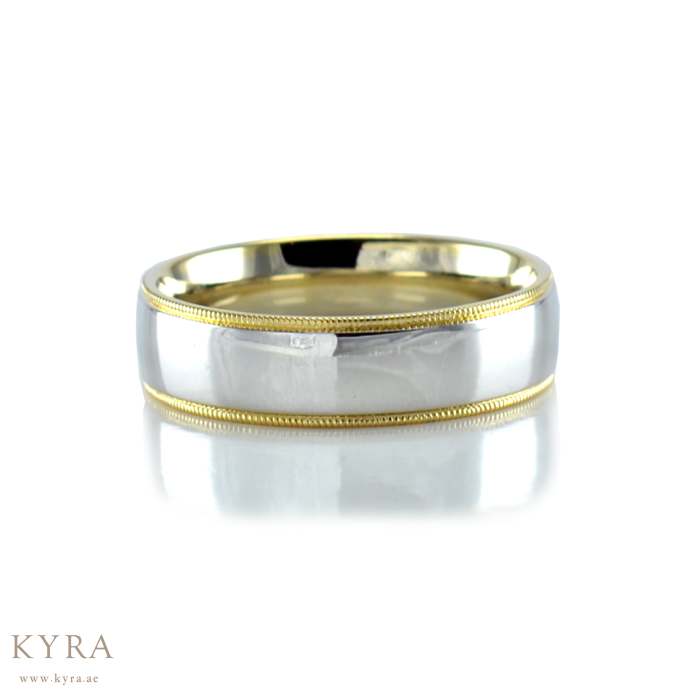 Two Tone Beaded Edge Wedding Band