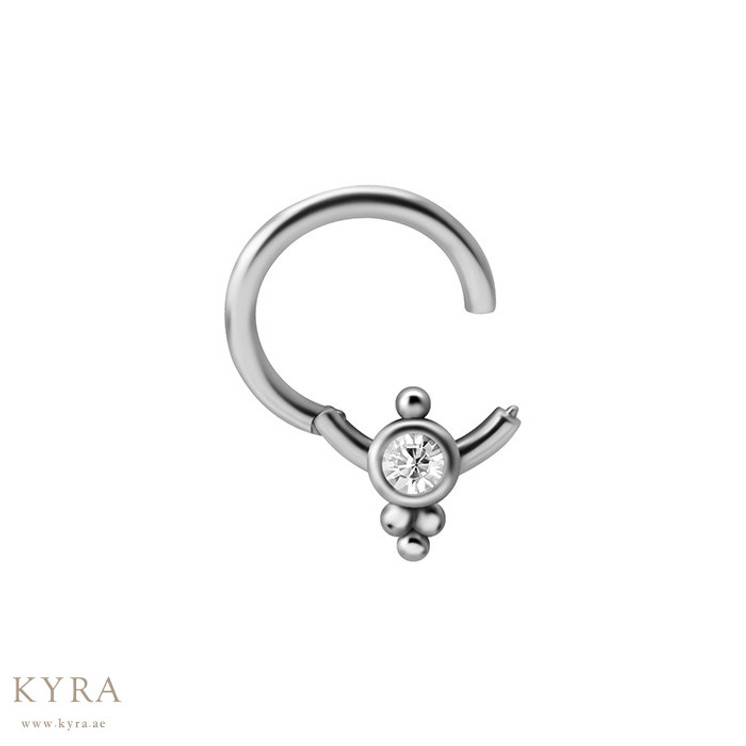 Surgical Steel Hinged Clicker Bezel Set CZ w/Trinity Ball