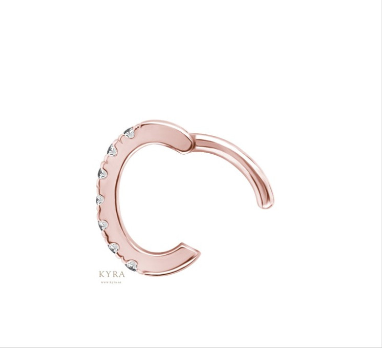 Rose Gold PVD Plated Surgical Steel Oval Hinged Clicker w/CZ