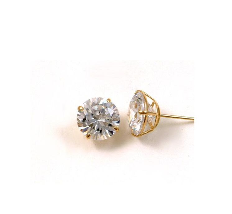 18K Yellow Gold Round CZ Ear Studs with Safety Backs(Large)