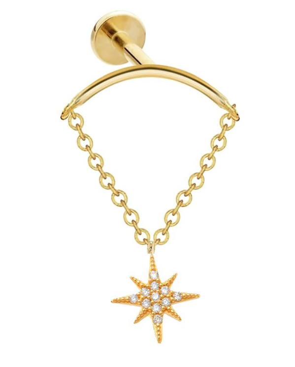 Hidden Helix stud w/Dangling CZ Northern Star