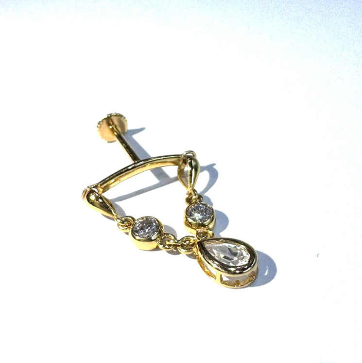 CZ Pear Dangling Hidden Helix Bar