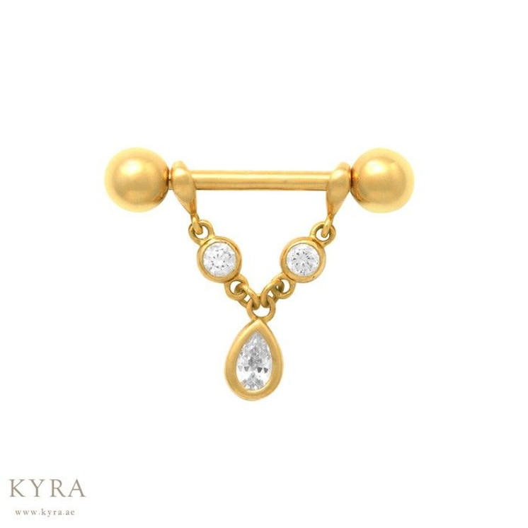 CZ Pear Dangling Hidden Helix Bar