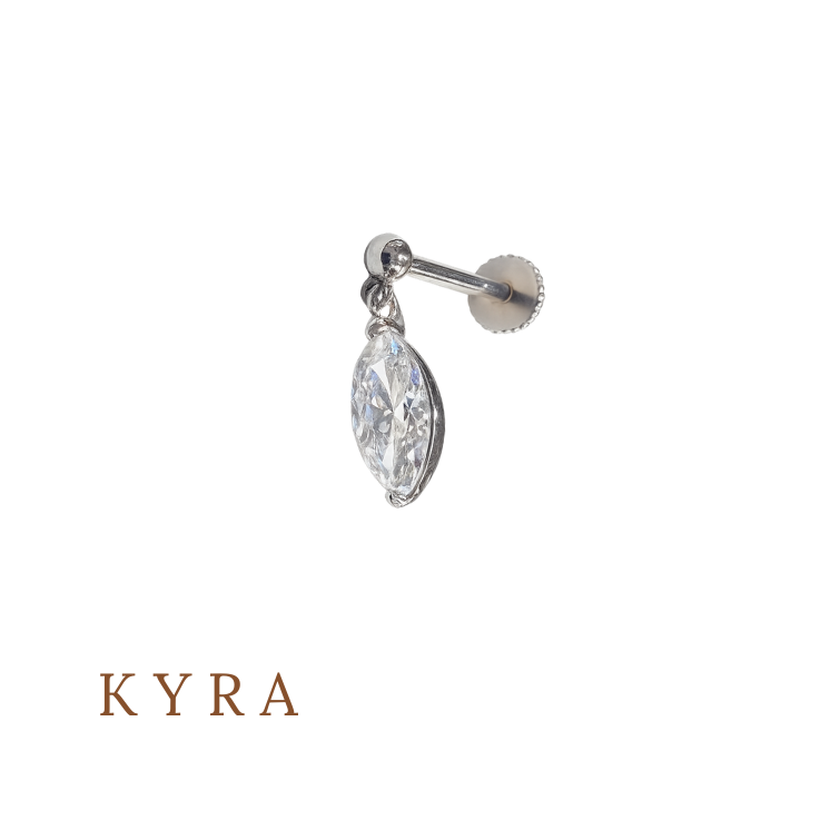 2mm Ball Threaded Stud with Dangling Marquise CZ( 7X3.5mm)