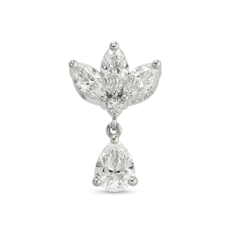 18K White Gold Tulip w/Dangling CZ Pear