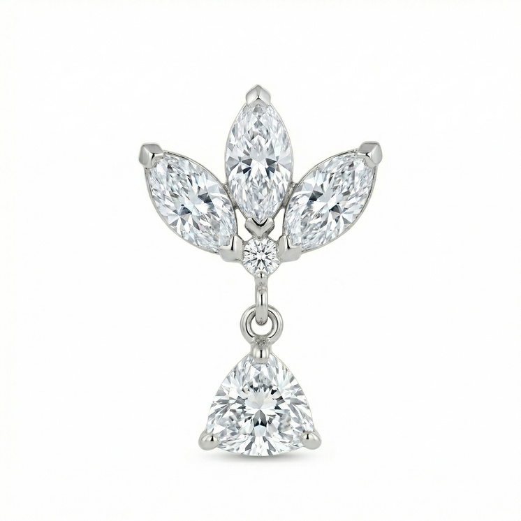 18K White Gold Tulip w/Dangling CZ Triangle