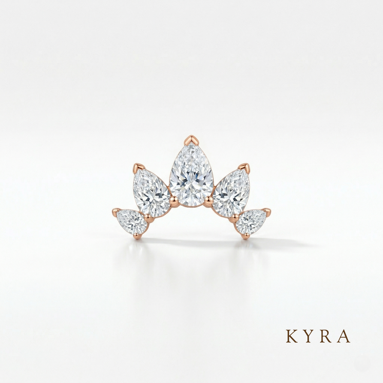 Graduating Pear Crown CZ threaded stud in 14K yellow gold