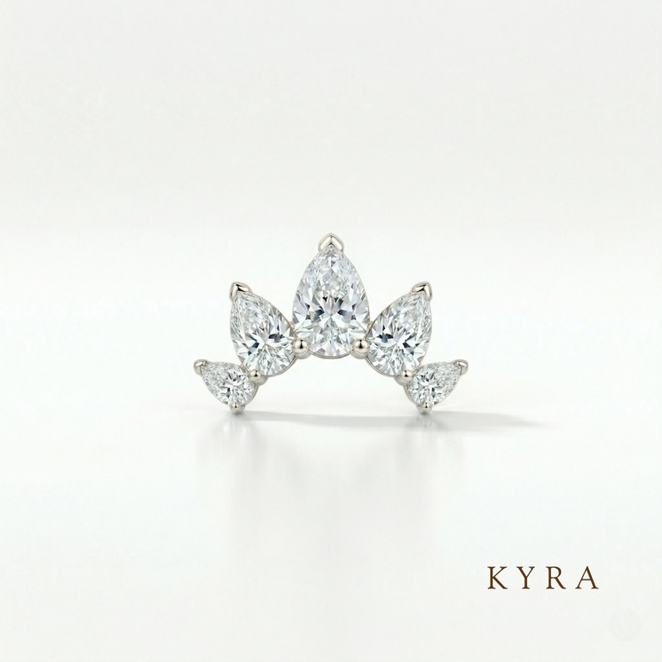 Graduating Pear Crown CZ threaded stud in 14K white gold
