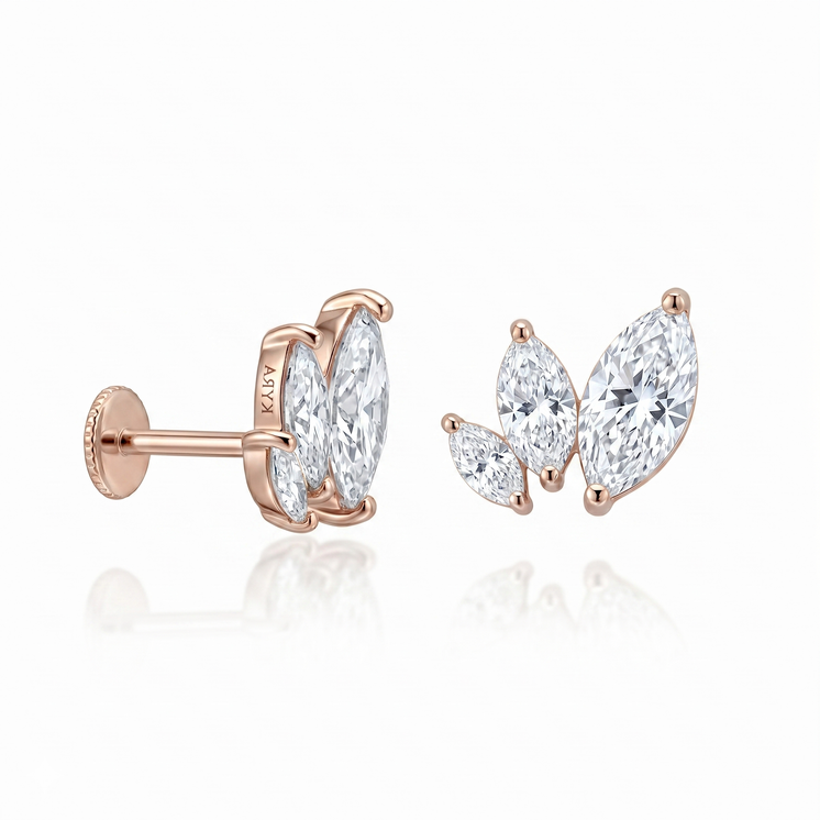 Graduating 3 Marquise CZ Threaded Stud (Right) in Rose Gold