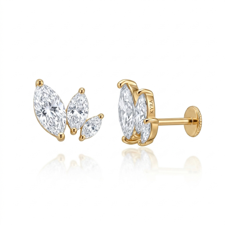 Graduating 3 Marquise CZ Threaded Stud (Left)