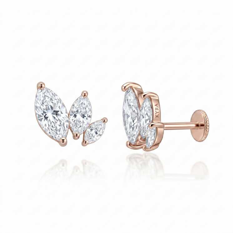 Graduating 3 Marquise CZ Threaded Stud (Left)
