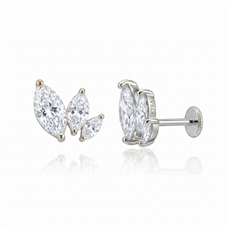 Graduating 3 Marquise CZ Threaded Stud (Left)