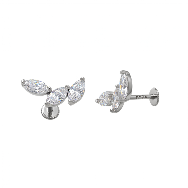 Leaf Vine Marquise CZ Threaded Stud (Left)