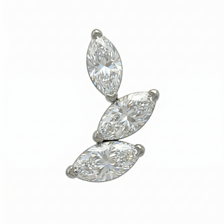 Leaf Vine Marquise CZ Threaded Stud (Left) Vertical frontal shot