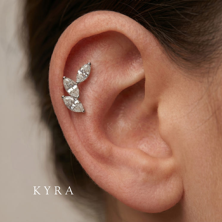 Leaf Vine Marquise CZ Threaded Stud (Left) frontal shot