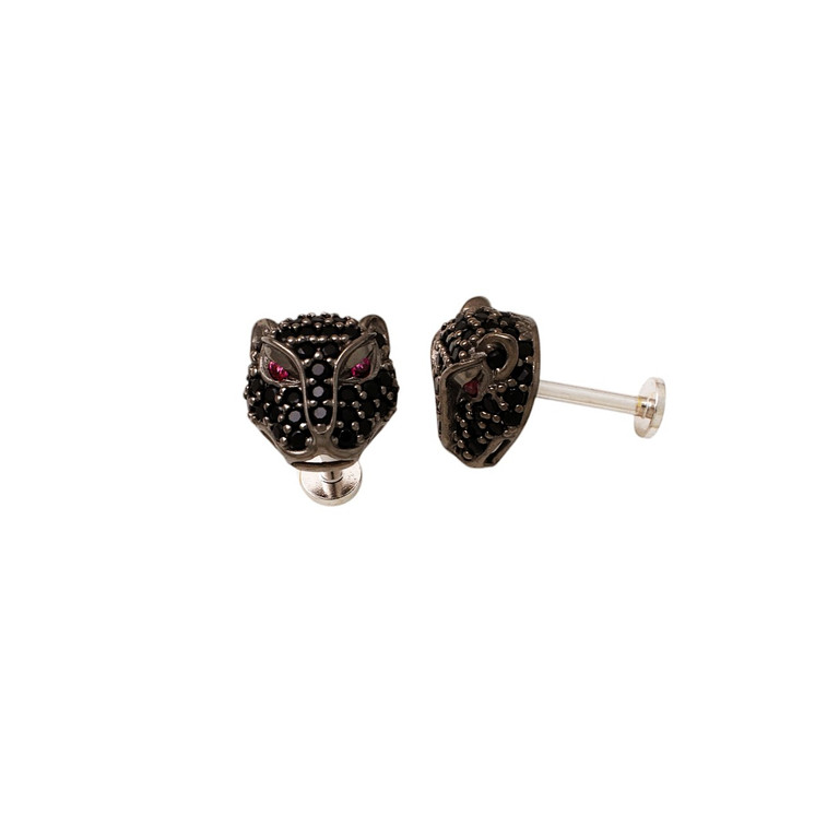 Jaguar with Black  CZ Threaded Stud