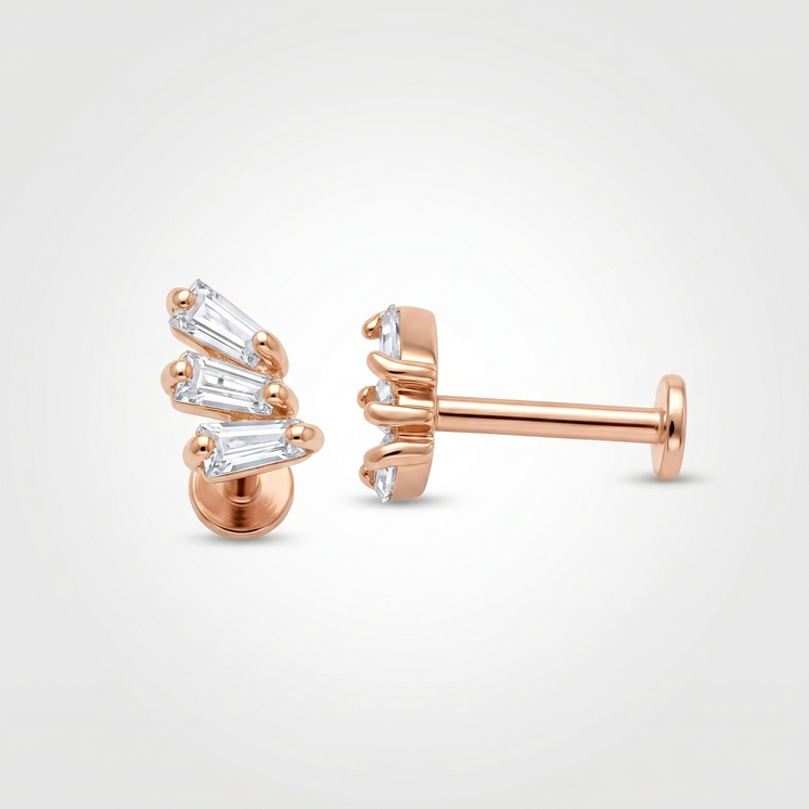 Cascade Taper CZ Threaded Stud in solid 14K gold