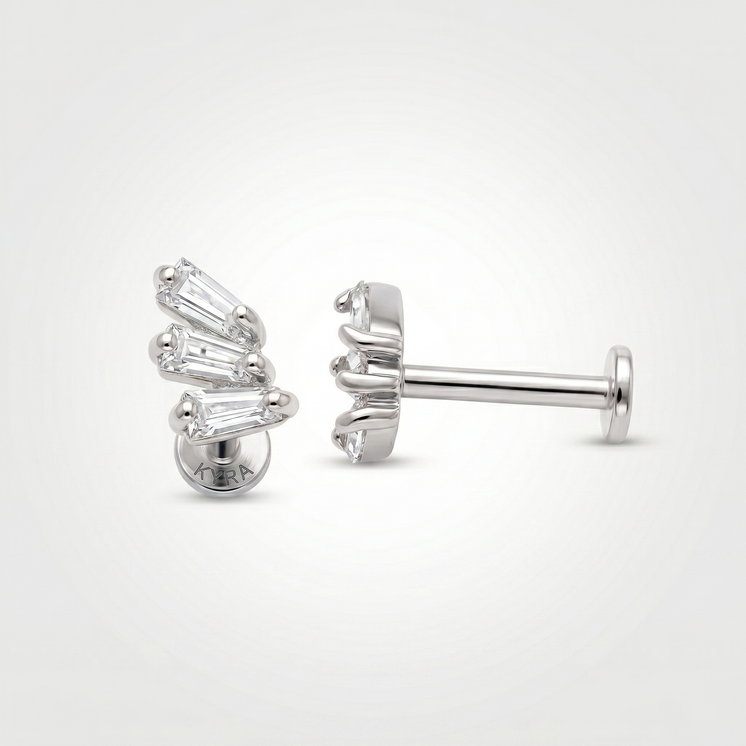 Cascade Taper CZ Threaded Stud in solid 14K gold