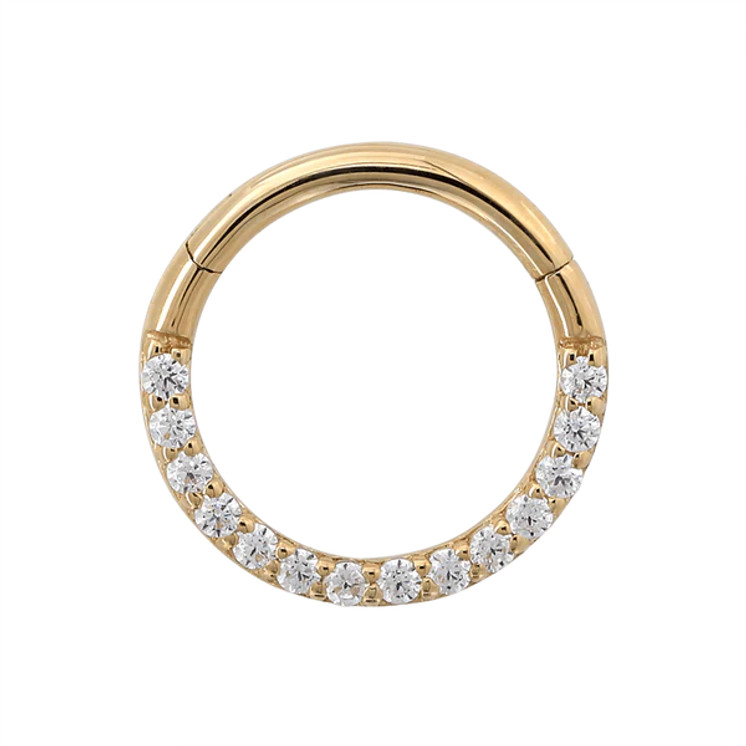 18K Yellow Gold Septum Clicker w/ CZ  8mm
