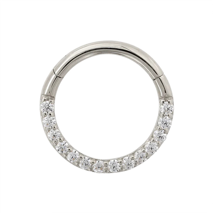 18K White Gold Septum Clicker w/ CZ  8mm