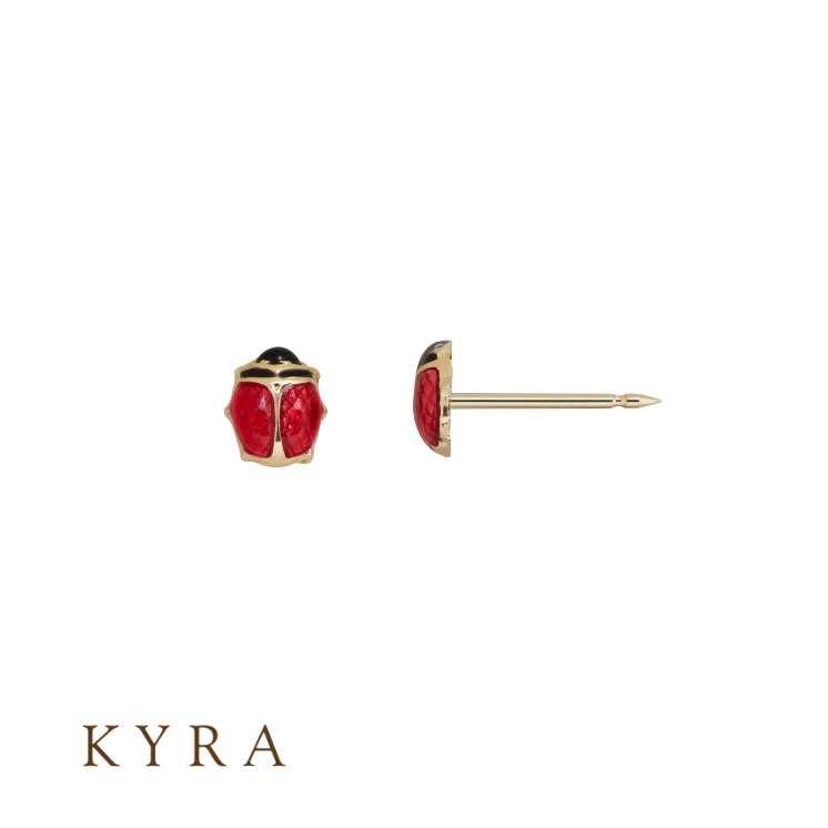 Enamel Lady Bug in Solid Yellow Gold for Initial Piercing