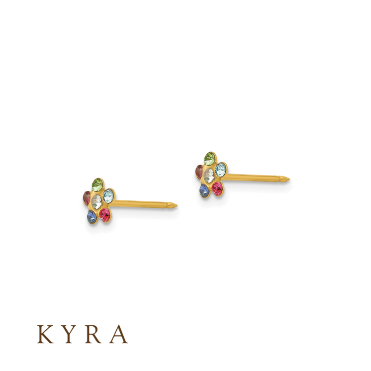 5mm Rainbow Flower Ear Stud Yellow Gold