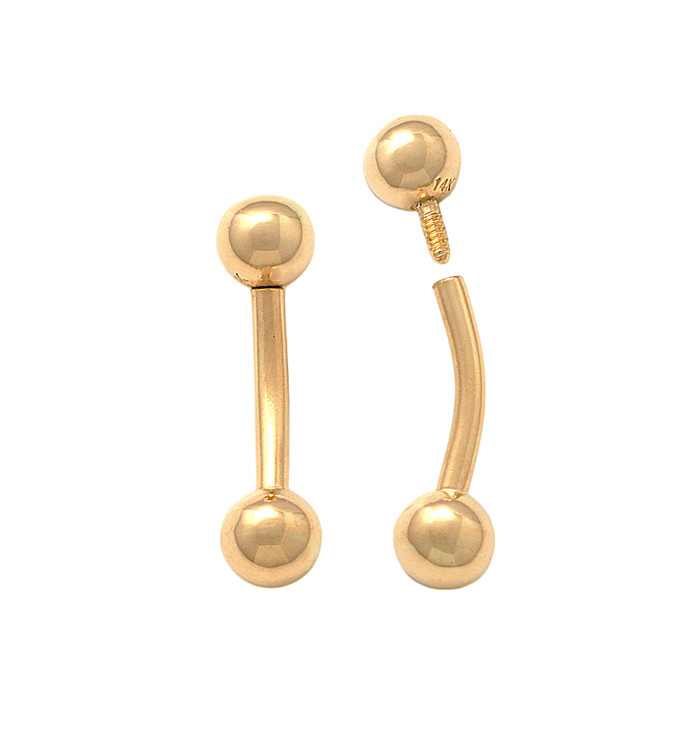 Solid Yellow Gold Curved Barbell w/ Ball ends