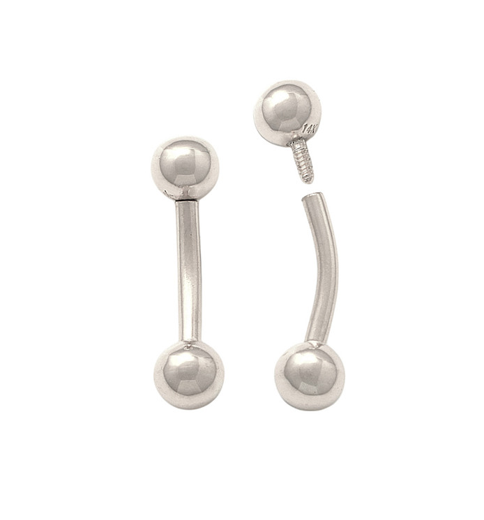 Solid White Gold Curved Barbell w/ Ball ends