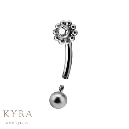 Flower CZ Curved Barbell Titanium