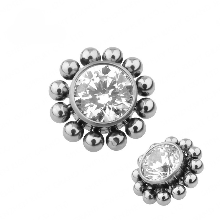 Flower CZ Curved Barbell Titanium