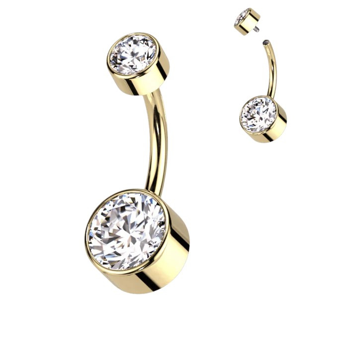 French Bezel CZ Titanium Belly Barbell – 14 G, Internally Threaded, Sparkling CZ