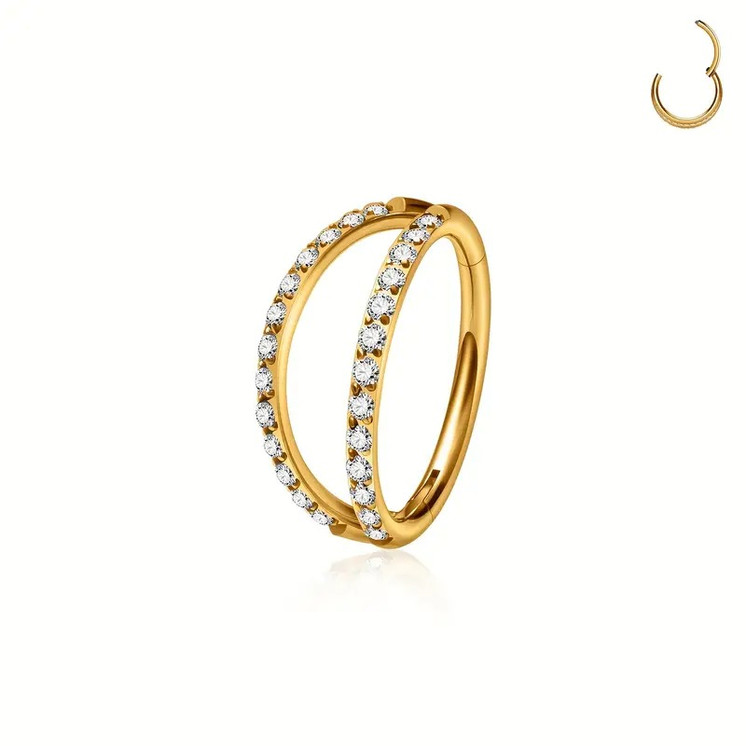 2 Row Titanium Clicker Hoop with Cubic Zirconia(8mm)