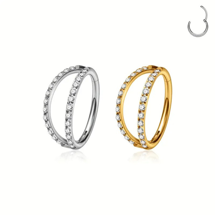 2 Row Titanium Clicker Hoop with Cubic Zirconia(8mm)