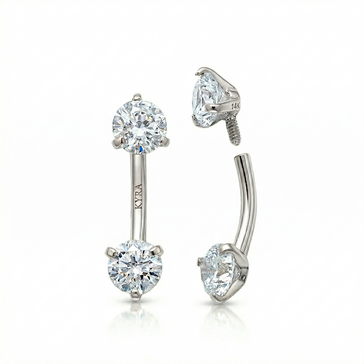 Curved Barbel in solid 14K White gold w/ front facing 3 prong CZ