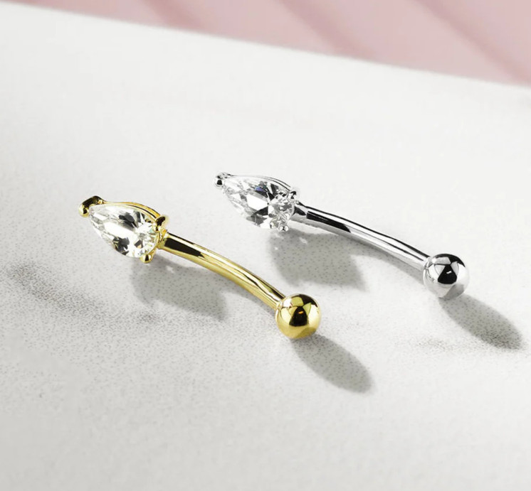 Curve Bar with CZ front facing Pear shape