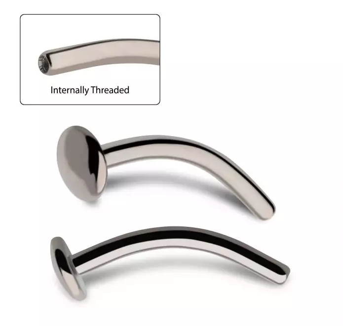 8mm Titanium Curve Barbel Internally Threaded with flat disc.