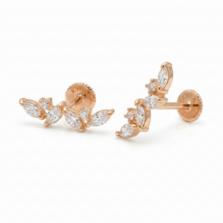Toran CZ  Threaded Stud in Solid 18K Rose Gold