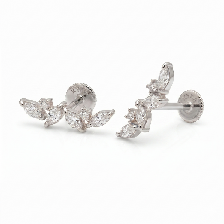 Toran CZ  Threaded Stud in Solid 18K White Gold