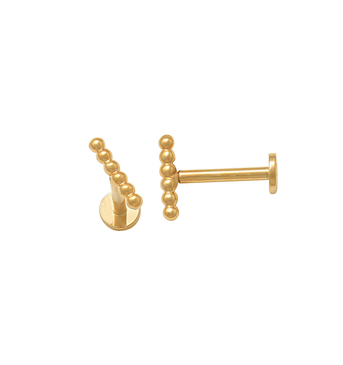 18K Gold 6 Bubble Bar Threaded Stud