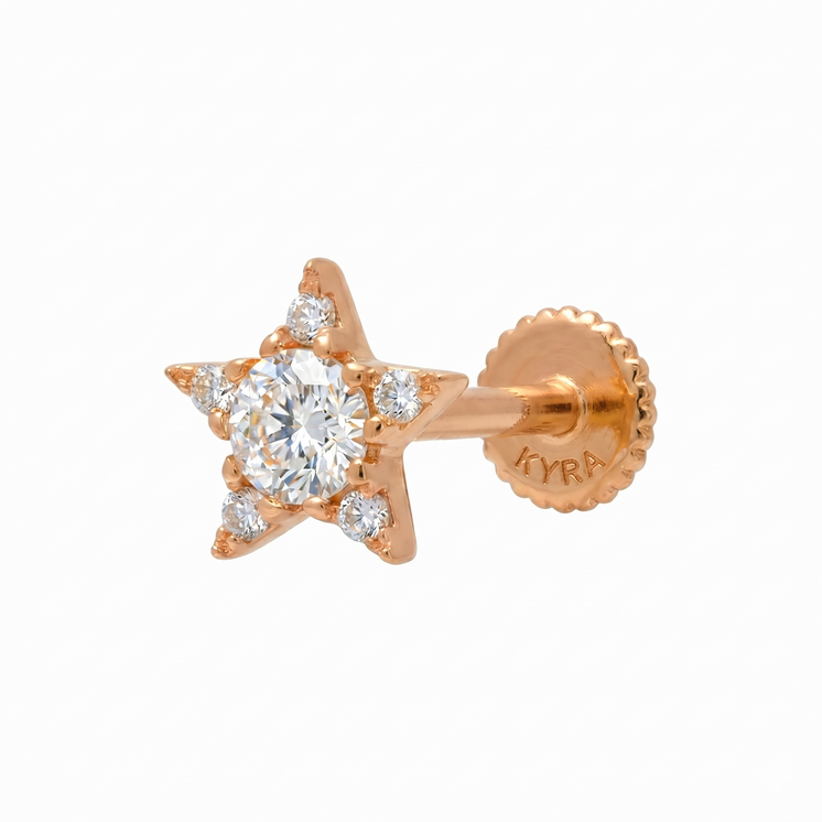 Medium Star CZ Threaded Stud in 18K Solid Rose Gold