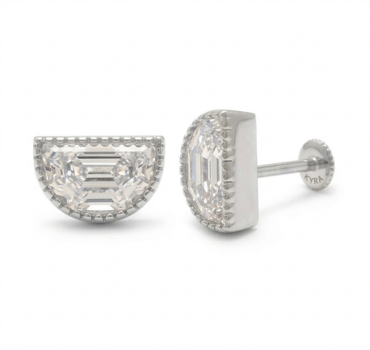 Pie Cut CZ Piercing Threaded Stud in Gold