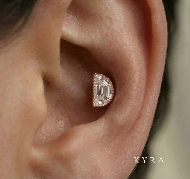 Pie Cut CZ Piercing Threaded Stud in Gold