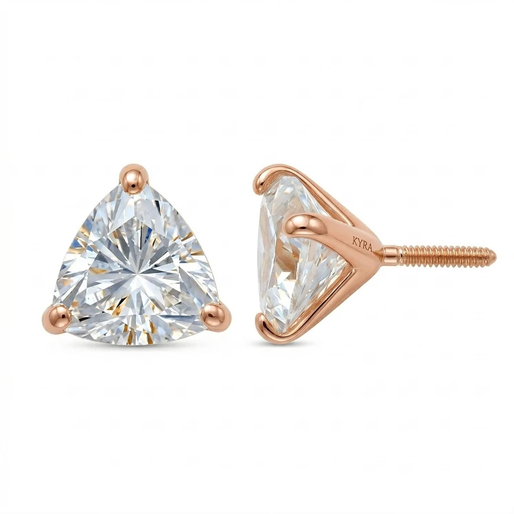 Trilliant cut solid rose gold threaded Ear Stud