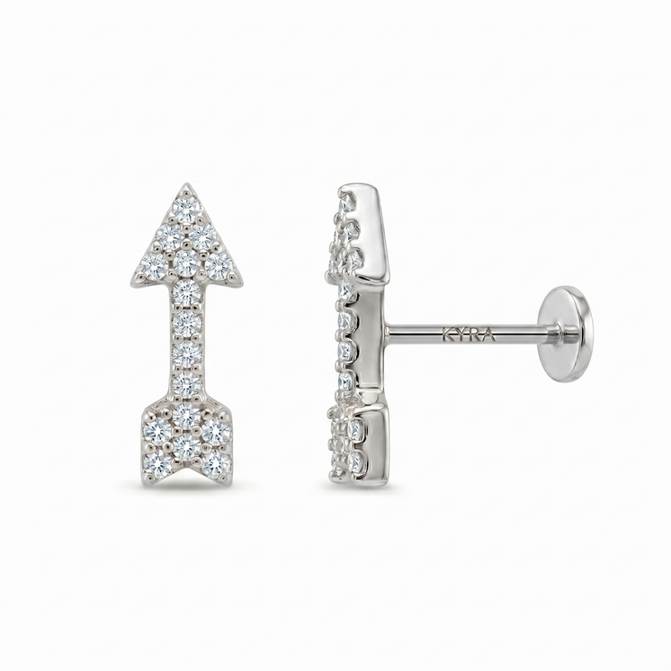 Studded Arrow with CZ in 14K White Gold Internally Threaded
