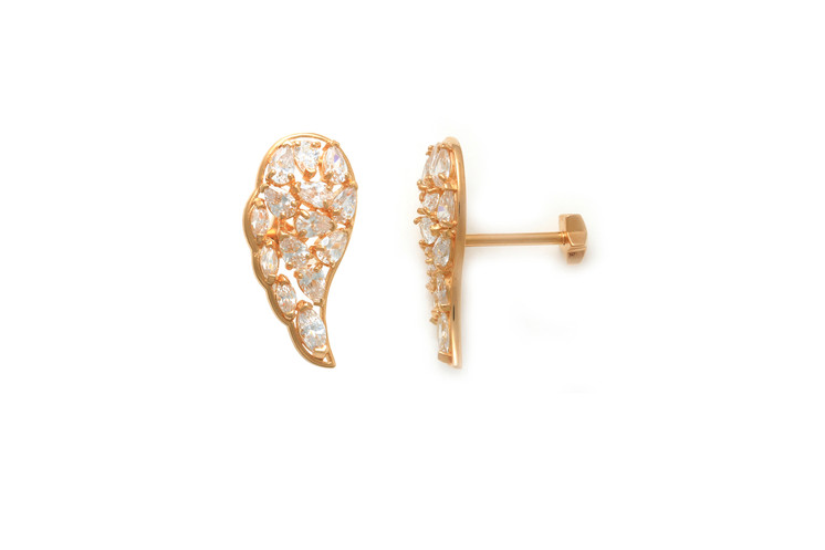 Angel Wing with CZ Star Screw Back