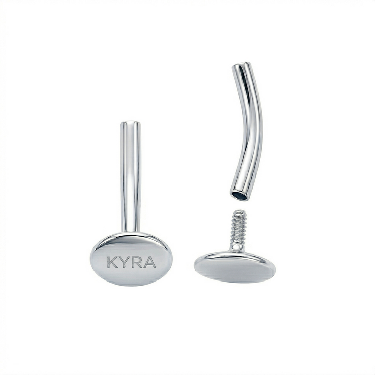 Curved White gold barbel w/ threaded disc