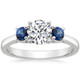 3 Stone Round Diamond Blue Sapphire Ring