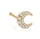 18K Solid Gold Crescent Moon w/Natural Diamond Threaded Flatback ear stud