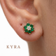 Genuine Emerald w/ Natural Diamond threaded stud on ear lobe