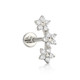 14K Solid White Gold 5 Petal 3 Flower Threaded Ear Stud w/Flatback